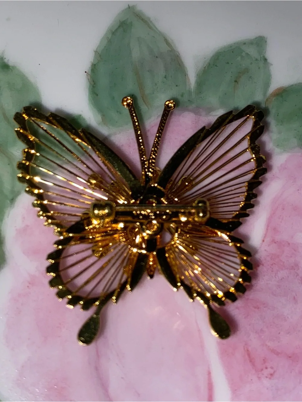 Monet Gold Butterfly Brooch with Clear Rhinestones